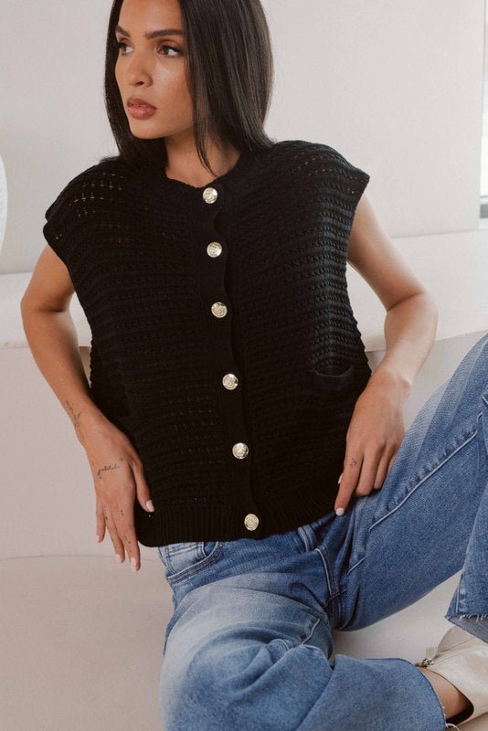 Ayla Sweater Vest Black by Shop Elan at Shirley Shoppe