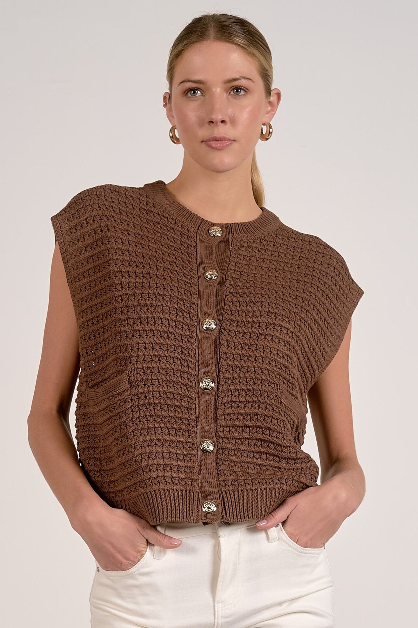 Ayla Sweater Vest Camel by Shop Elan at Shirley Shoppe