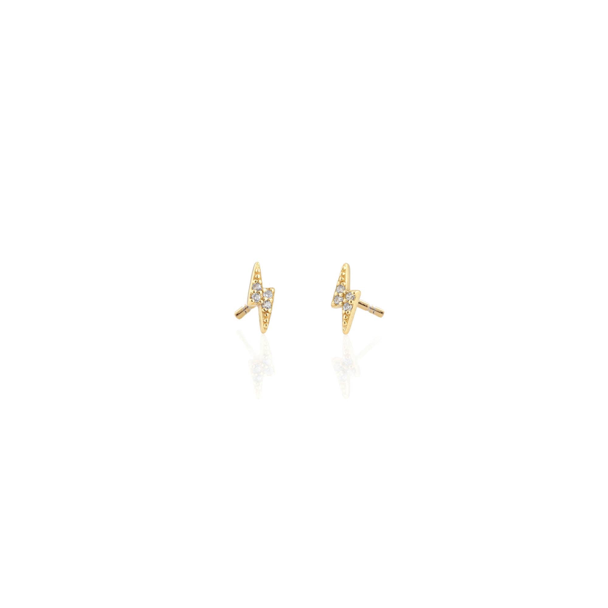 Kris Nations - Lightning Bolt Crystal Stud Earrings 18K Gold Vermeil | Sterling Silver CZ Crystals Nickel Free Hypoallergenic Ships from CA