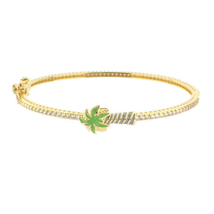 Eau Palm Tree Bangle — Slim Pavé Hinge