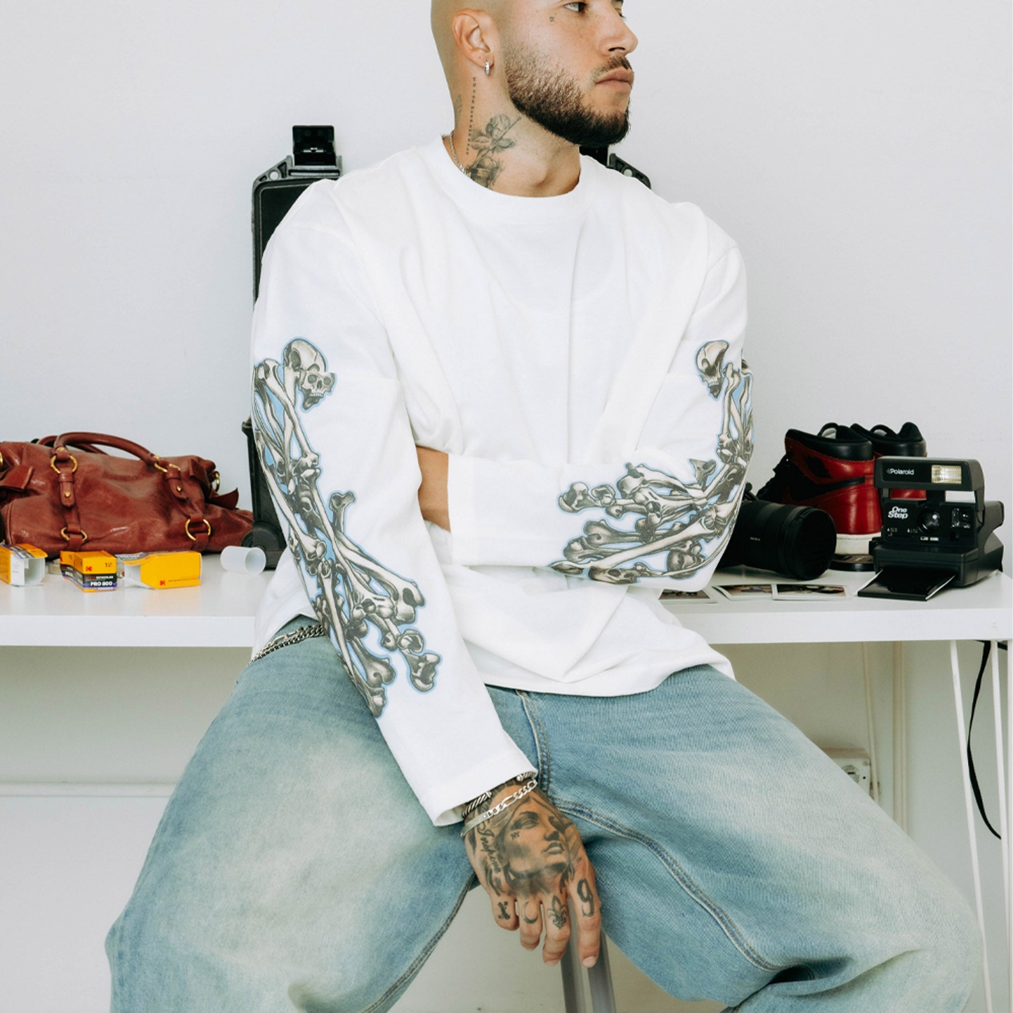 Commons Bad to the Bone Long Sleeve Tee White