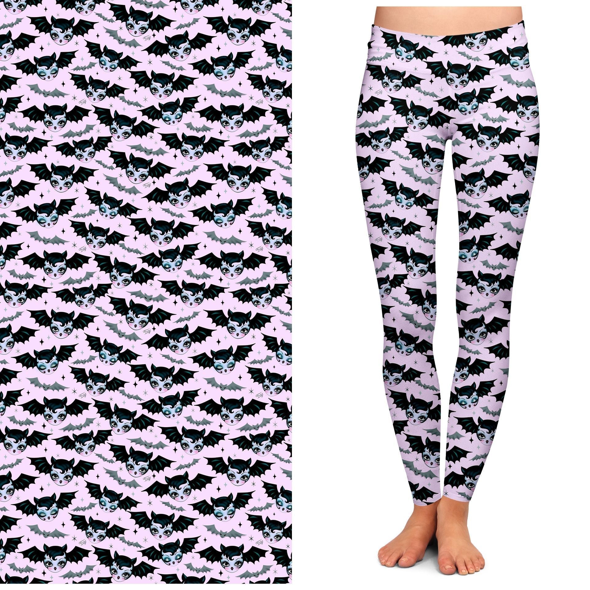 "Battylicious" Leggings by Miss Fluff x Lipstick & Chrome PINK by Quirks! at Shirley Shoppe