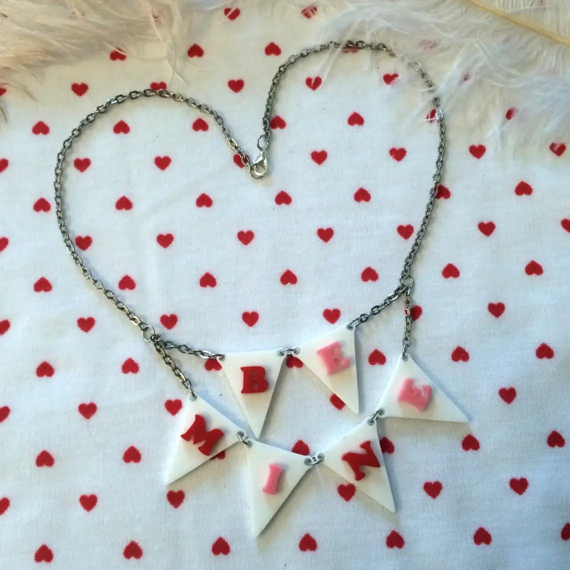 BE MINE Acrylic Laser Cut Bunting Necklace by Quirks! at Shirley Shoppe