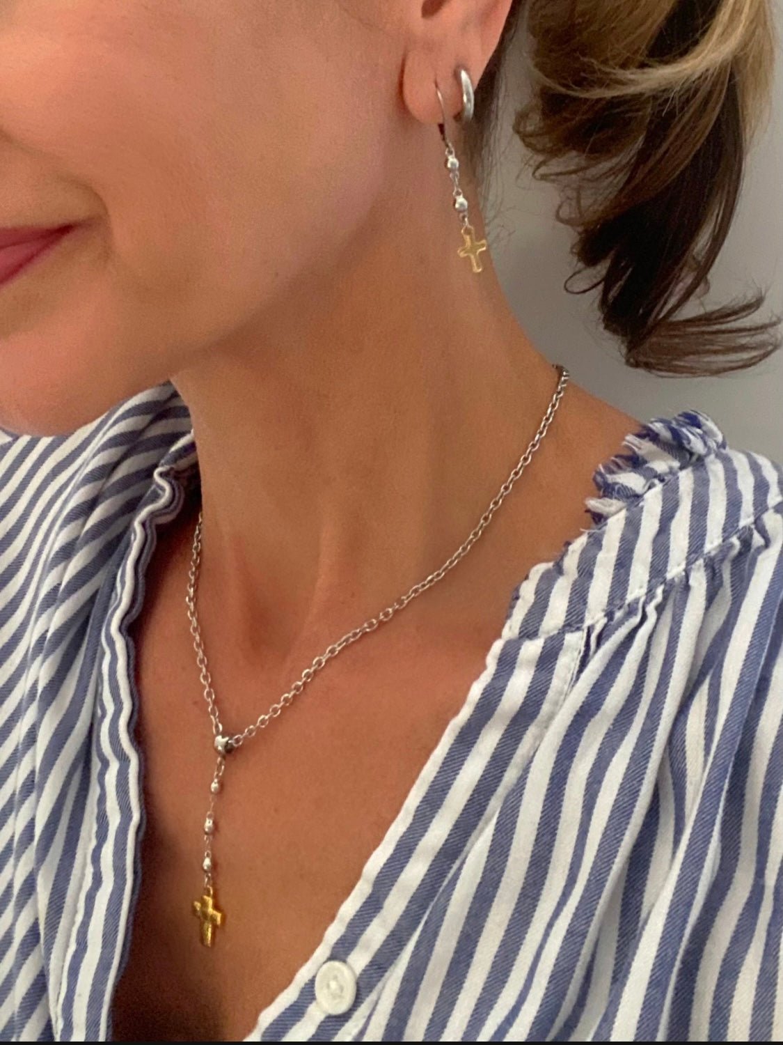 BEADED CROSS EARRINGS by Bellaforma Jewelry at Shirley Shoppe