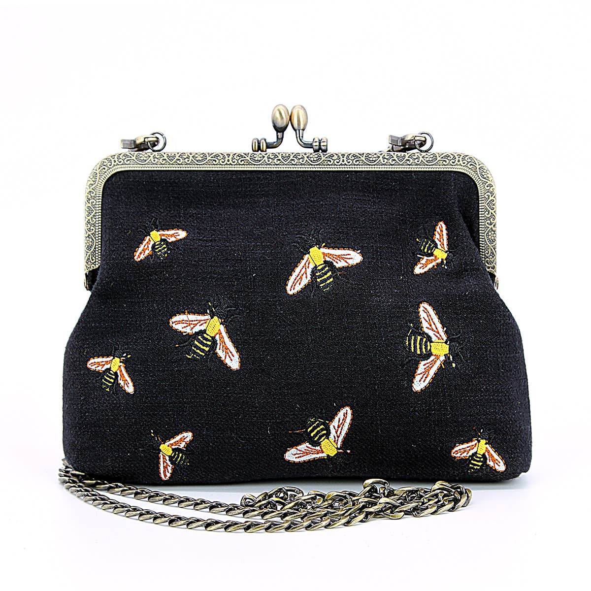 Bees Kisslock Handbag: Black by Quirks! at Shirley Shoppe
