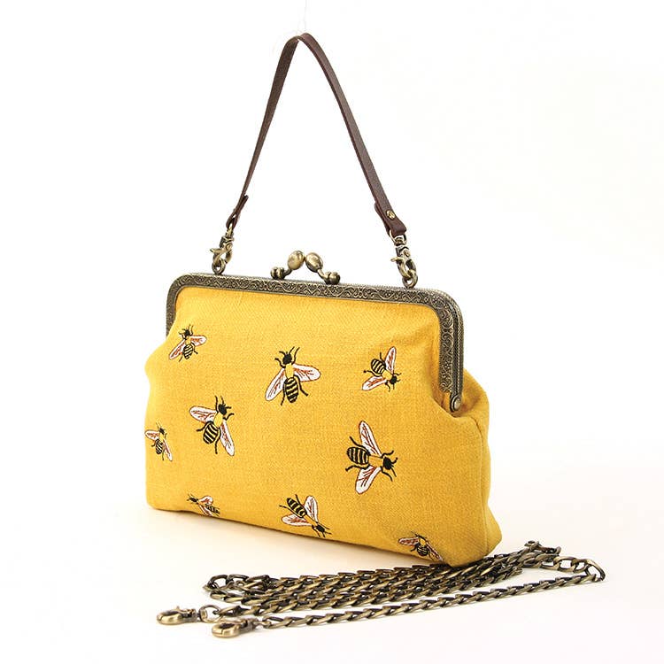 Bees Kisslock Handbag: Black by Quirks! at Shirley Shoppe