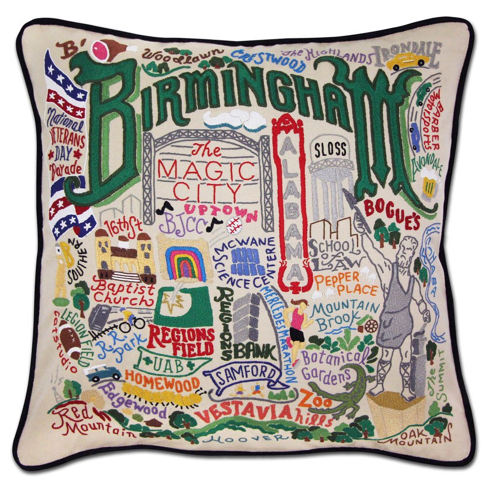 Birmingham Embroidered Pillow by CatStudio by Quirks! at Shirley Shoppe