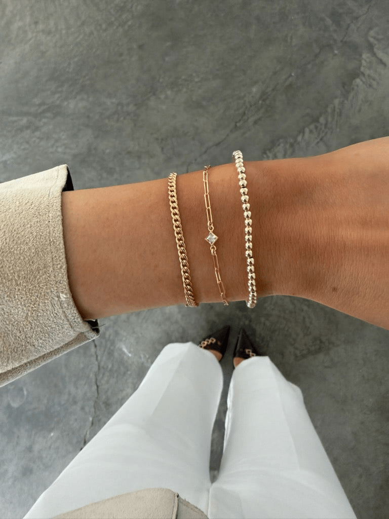 birthstone + gabi curb + juno bead (3mm) bracelet stack by Cuffed by Nano LLC at Shirley Shoppe
