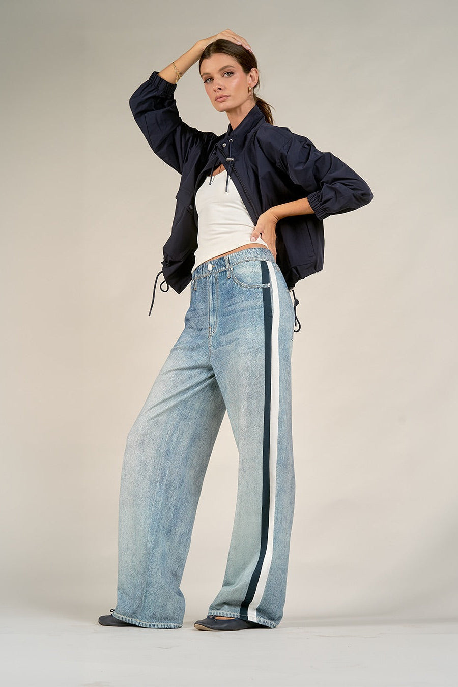 Kaya Double Stripe Sweatpant Jeans Navy White Stripe
