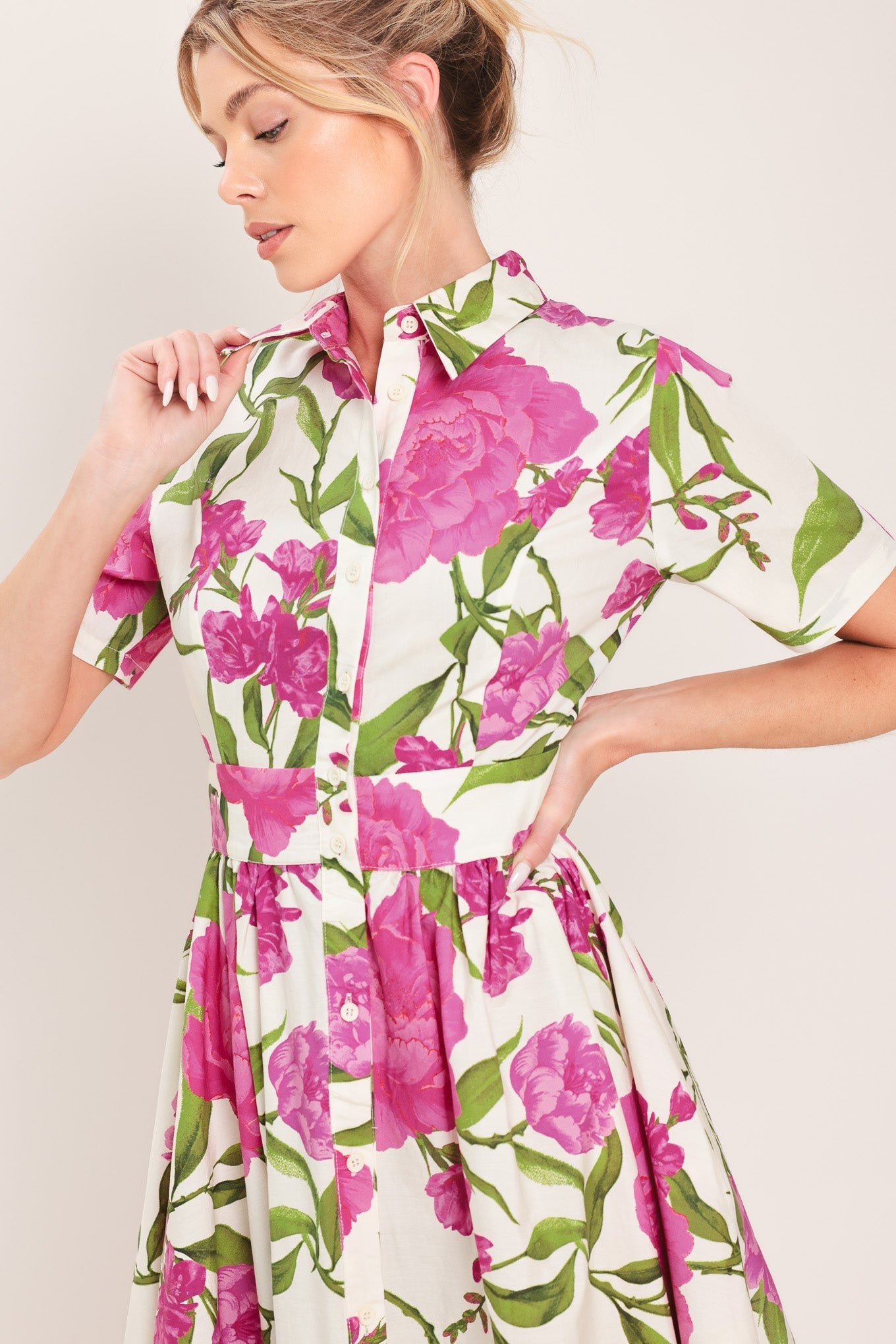 BLOOMING ROSE WOVEN MAXI SHIRT DRESS by Flying Tomato at Shirley Shoppe