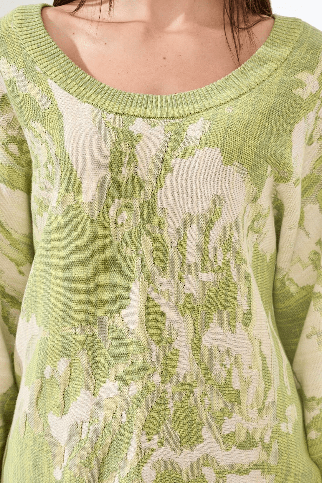 Boat Neck Textured Jacquard 3/4 Sleeve Sweater by Tribal at Shirley Shoppe