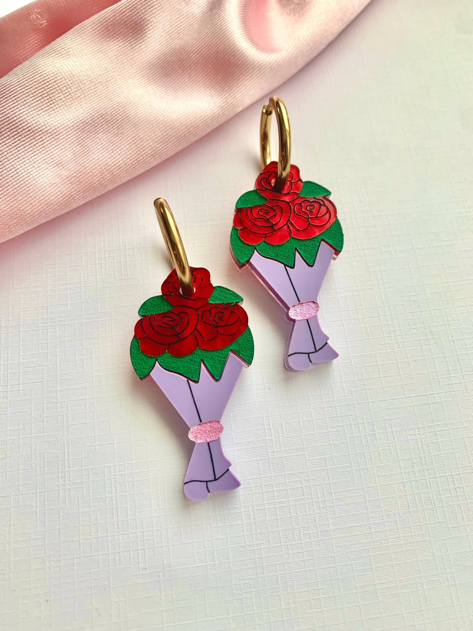 Bouquet of Roses Acrylic Earrings by Quirks! at Shirley Shoppe