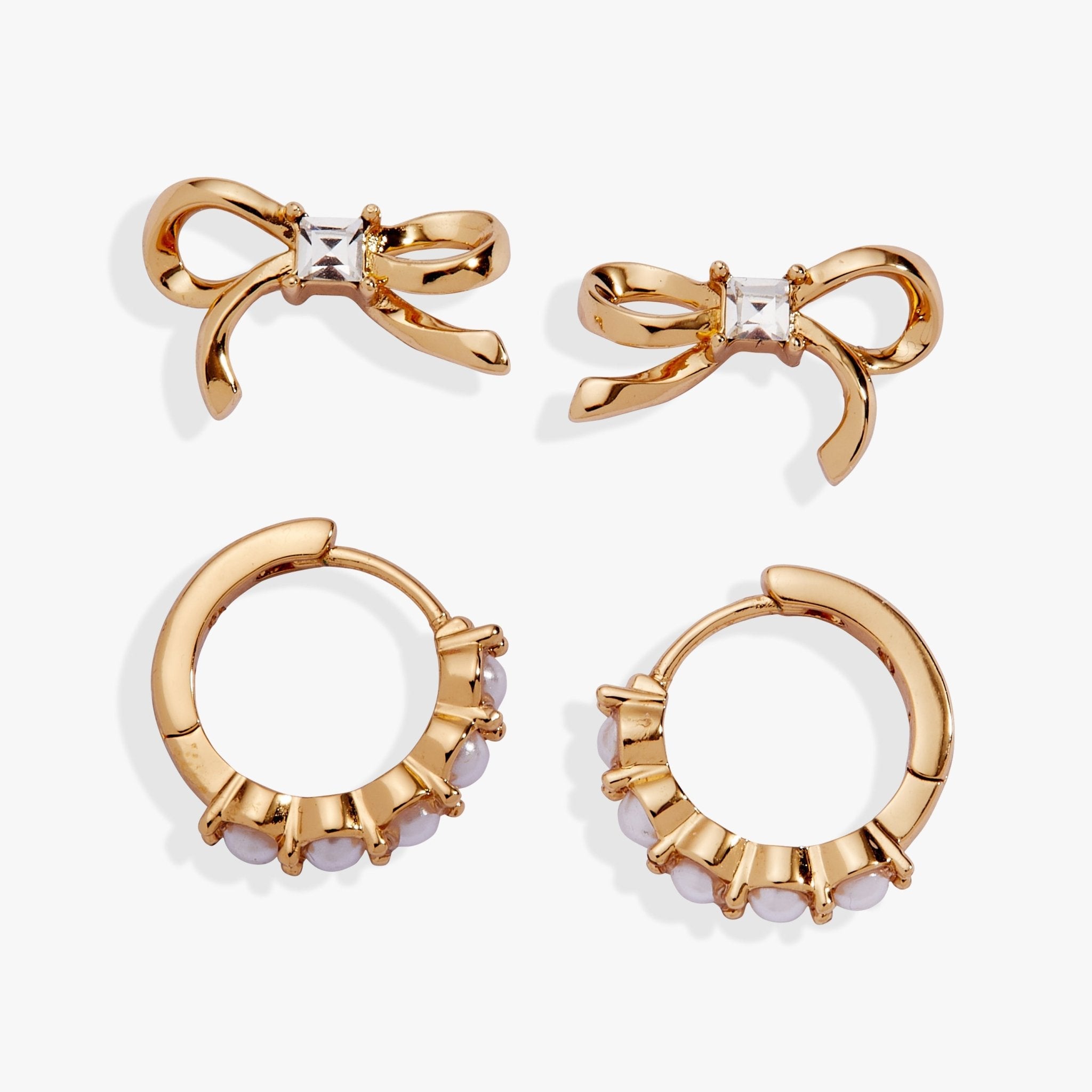 Bow Studs and Pearl Hoop Coquette Earring Set of 2 by ALEX AND ANI at Shirley Shoppe