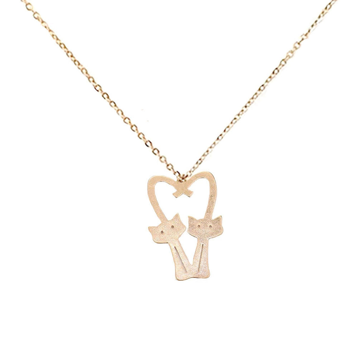 Brass Metal Cats Heart Pendant Necklace