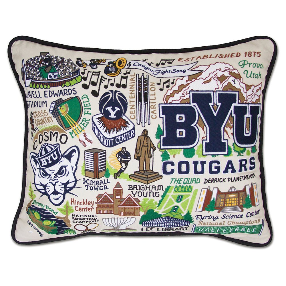 Brigham Young University (BYU) Collegiate Hand - Embroidered Pillow by Quirks! at Shirley Shoppe