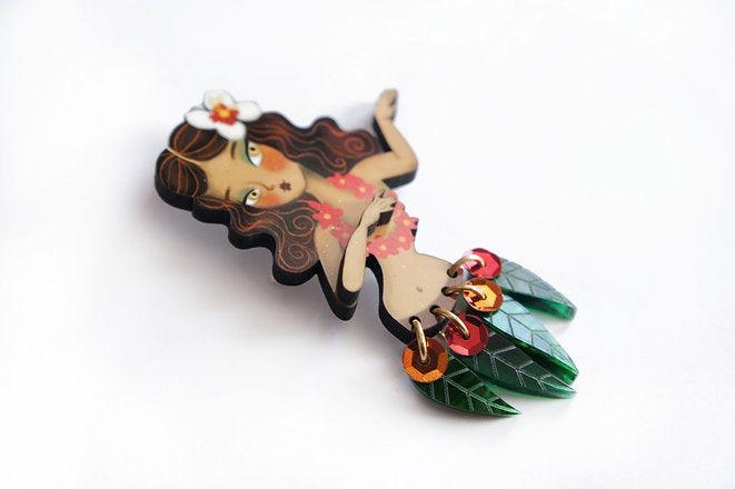 Brunette Hula Girl Brooch by Laliblue by Quirks! at Shirley Shoppe