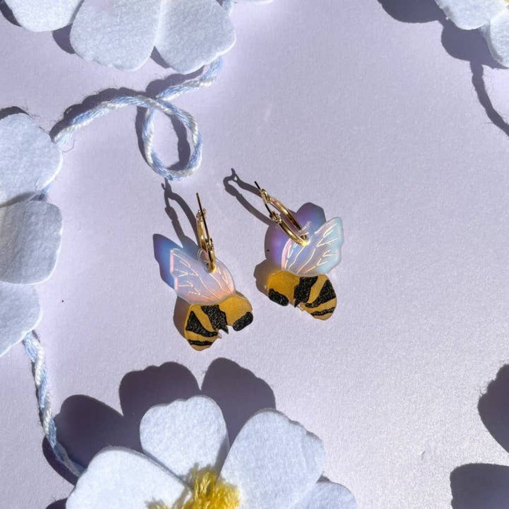 Bumble Bee Hoops Acrylic Earrings by Quirks! at Shirley Shoppe