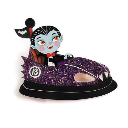 Bumper Car with Vampire Brooch by Laliblue – Retro Kitschy Statement Brooch for Collectors by Quirks! at Shirley Shoppe