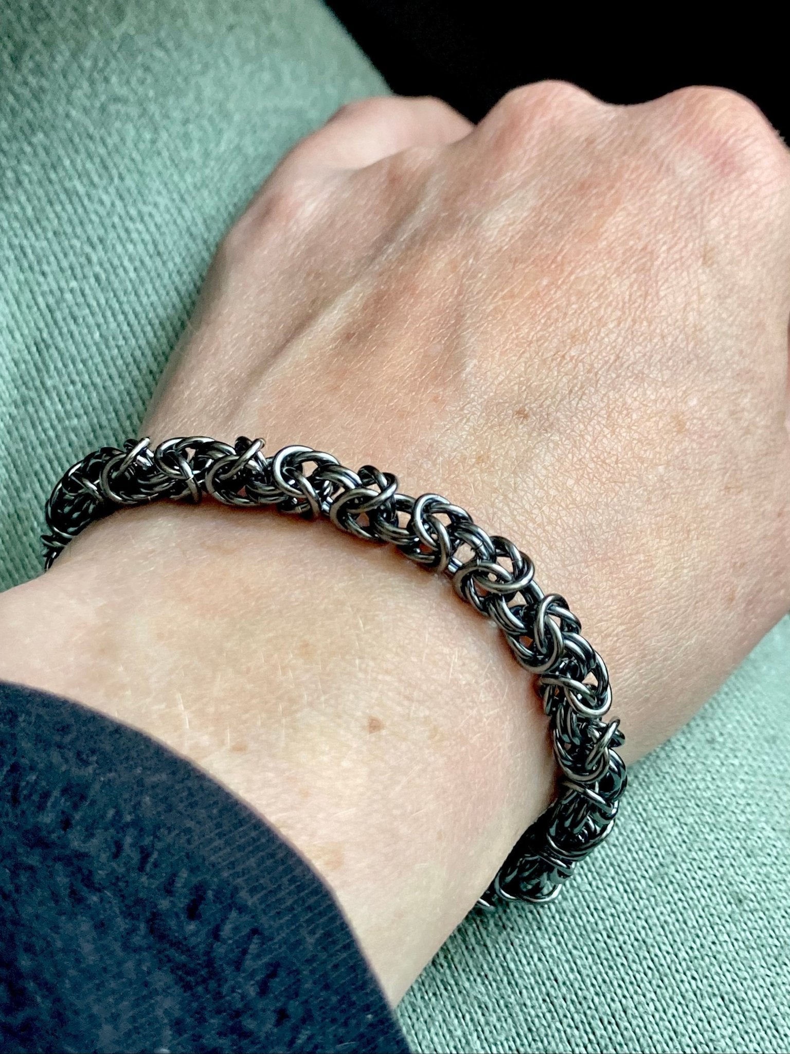 Byzantine Chainmaille Bracelet in Oxidized Sterling Silver by Alison Morse at Shirley Shoppe
