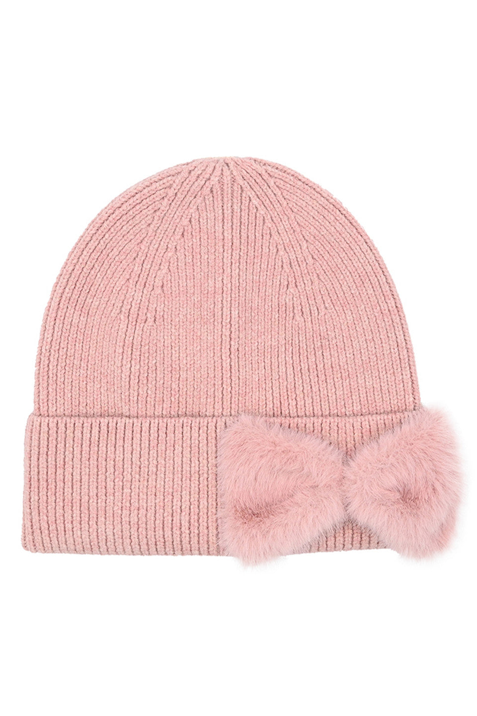 C.C Faux Fur Solid Bow Beanie Winter Hat