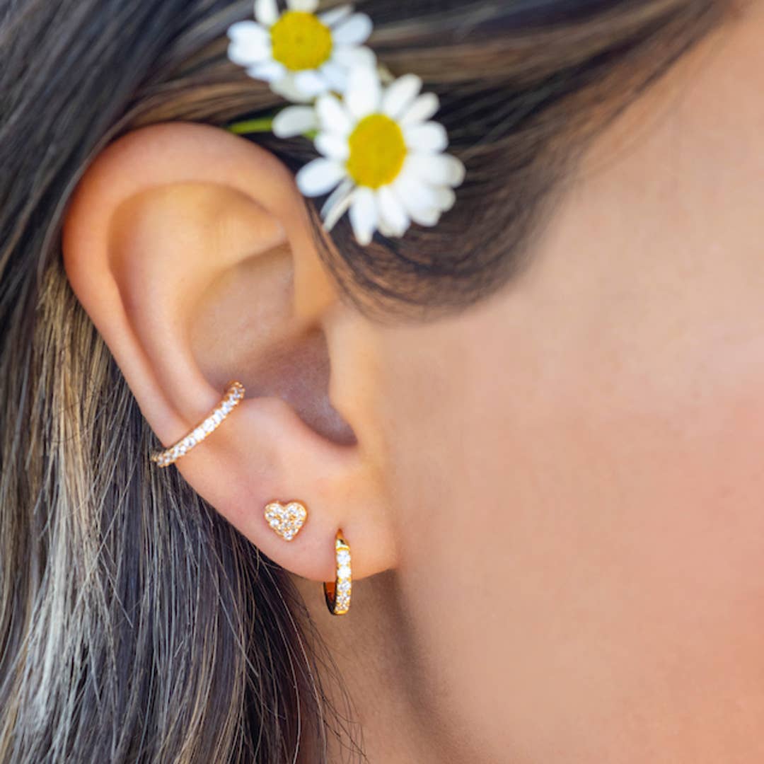 Kris Nations - Heart Crystal Stud Earrings 18K Gold Vermeil | Sterling Silver CZ Crystals Nickel Free Hypoallergenic Ships from CA
