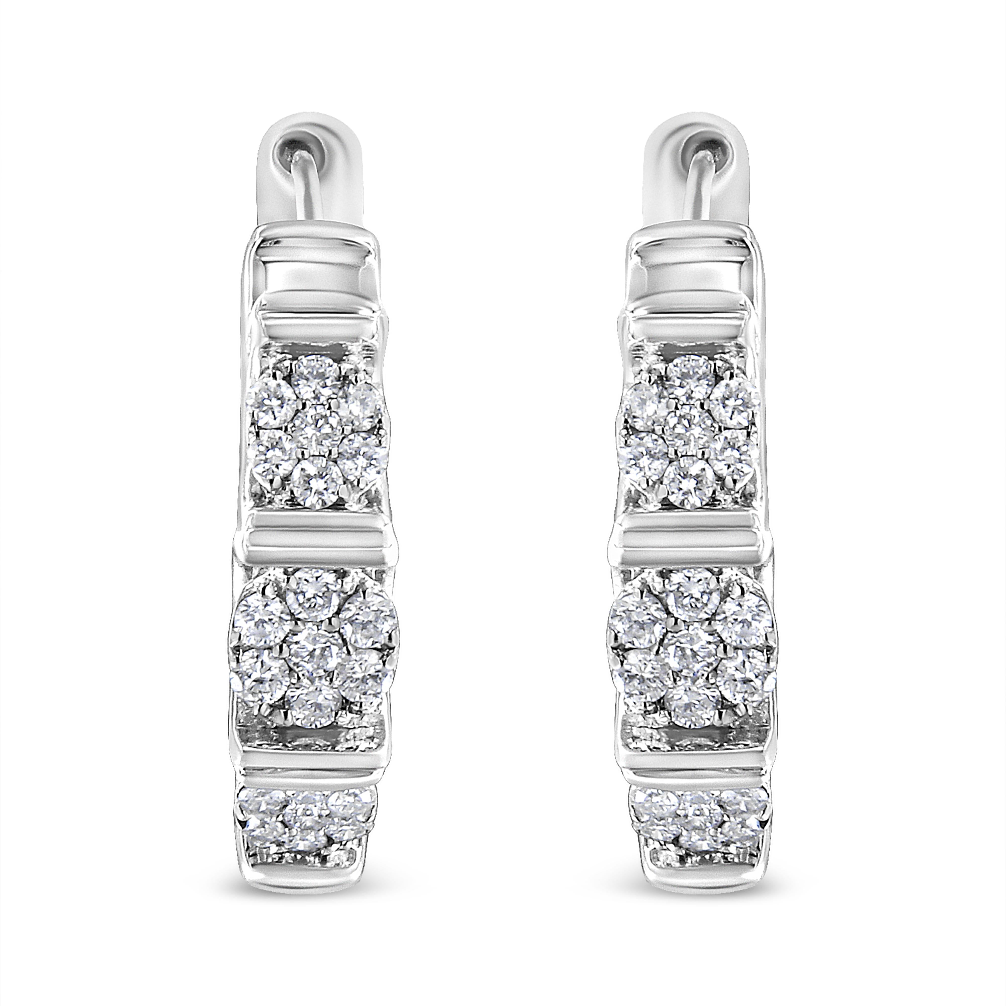 .925 Sterling Silver 1/2 Cttw Lab Grown Round Diamond Floral Cluster Hoop Earrings (F-G Color, SI1-SI2 Clarity)