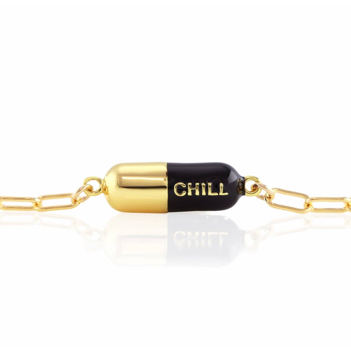 Kris Nations - Chill Pill Charm Bracelet 18K Gold Vermeil | Sterling Silver Charm Gold Filled | Sterling Silver Drawn Cable Chain Multiple Colors Lobster Clasp Nickel Free Ships from CA