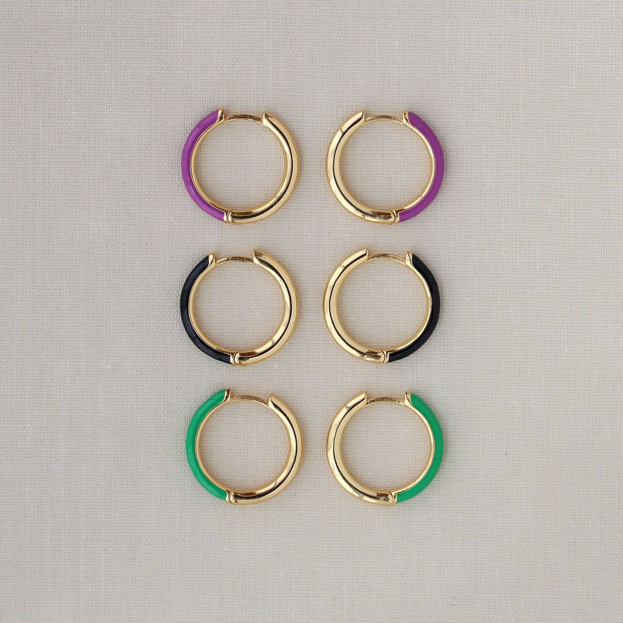 Kris Nations - Gilded Enamel Hoop Earrings 18K Gold Vermeil 20mm Hoops Multiple Colors Hinge Closure Nickel Free Hypoallergenic Ships from CA