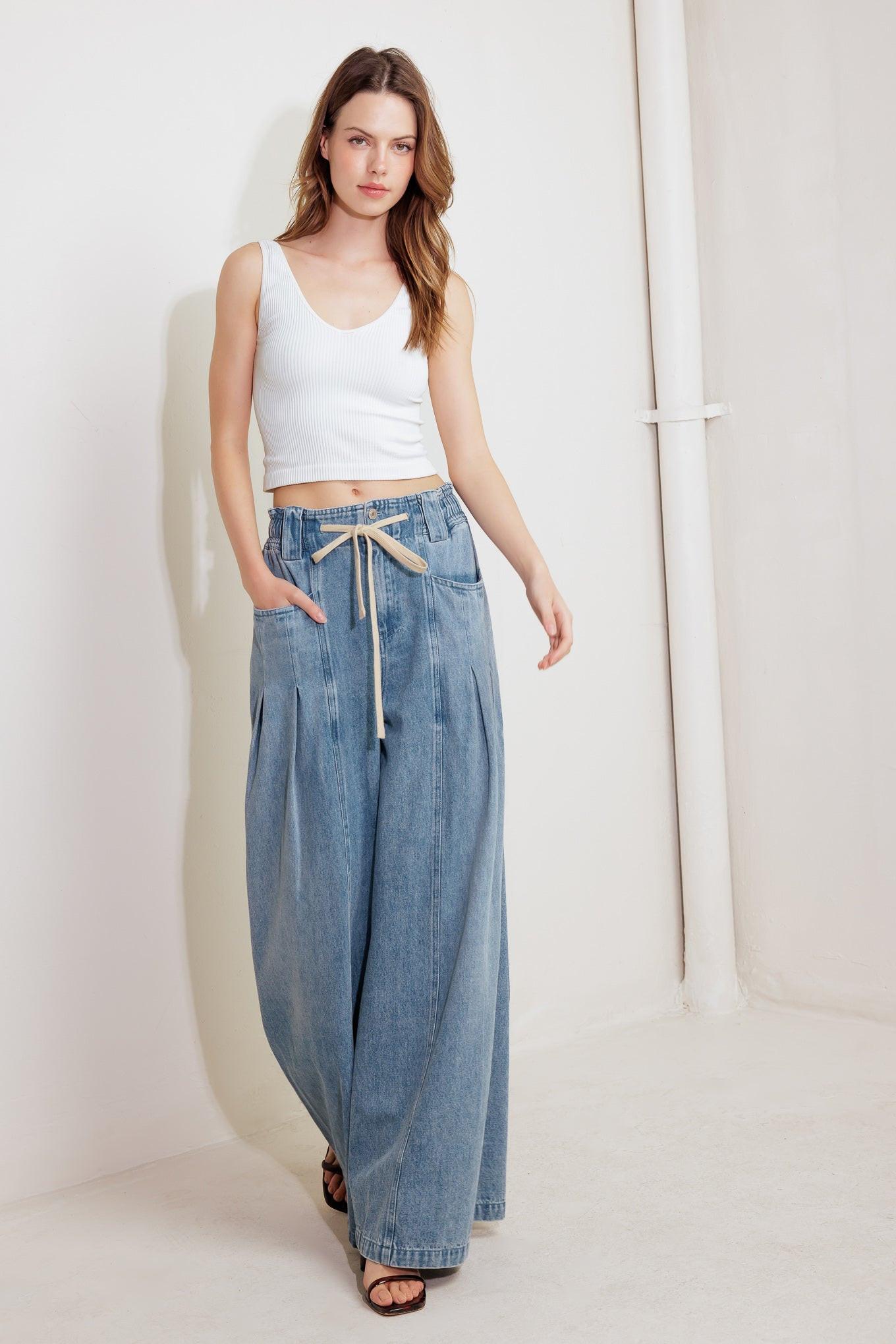 CALM & COLLECTED BLUE DENIM PANTS by Flying Tomato at Shirley Shoppe