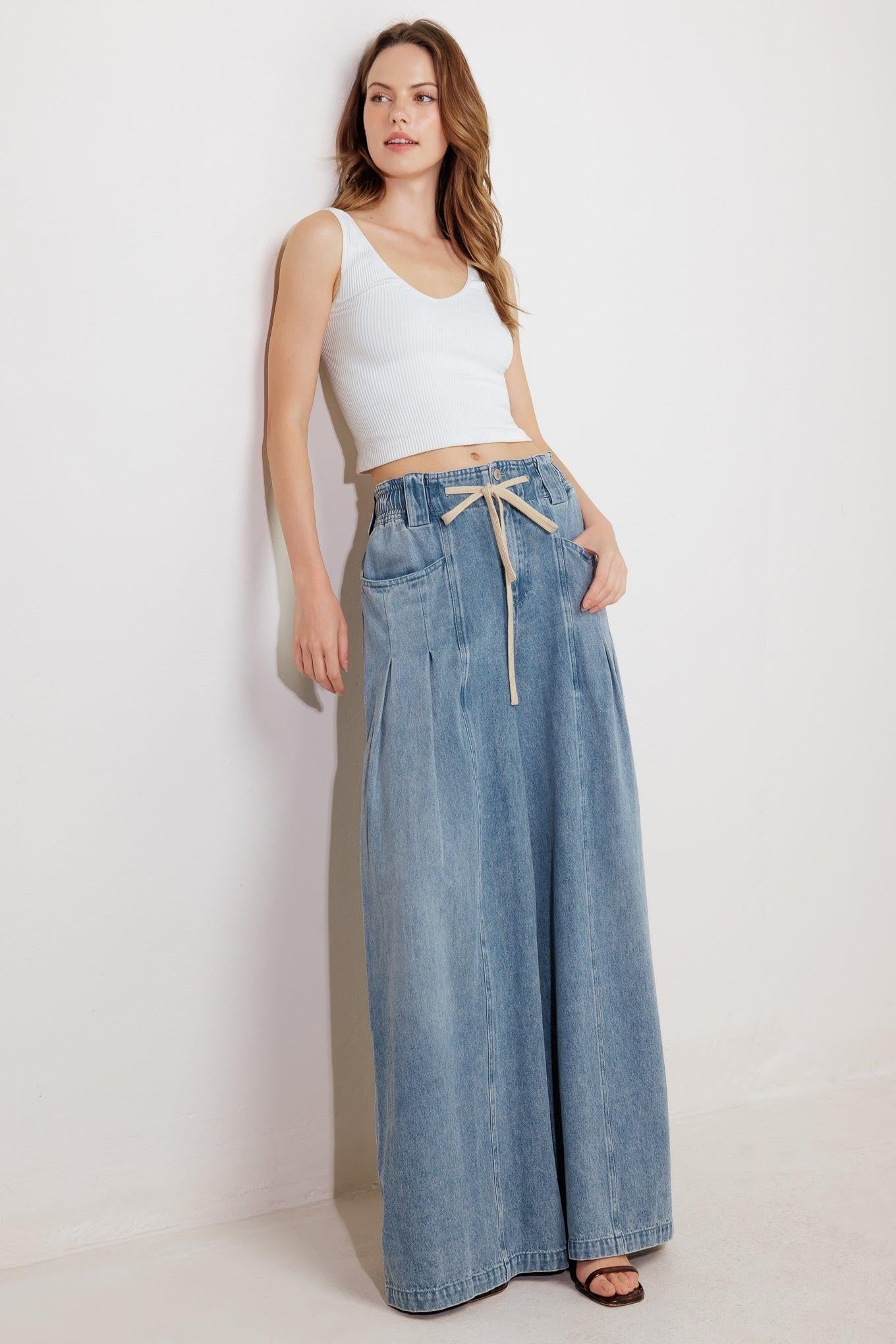 CALM & COLLECTED BLUE DENIM PANTS by Flying Tomato at Shirley Shoppe