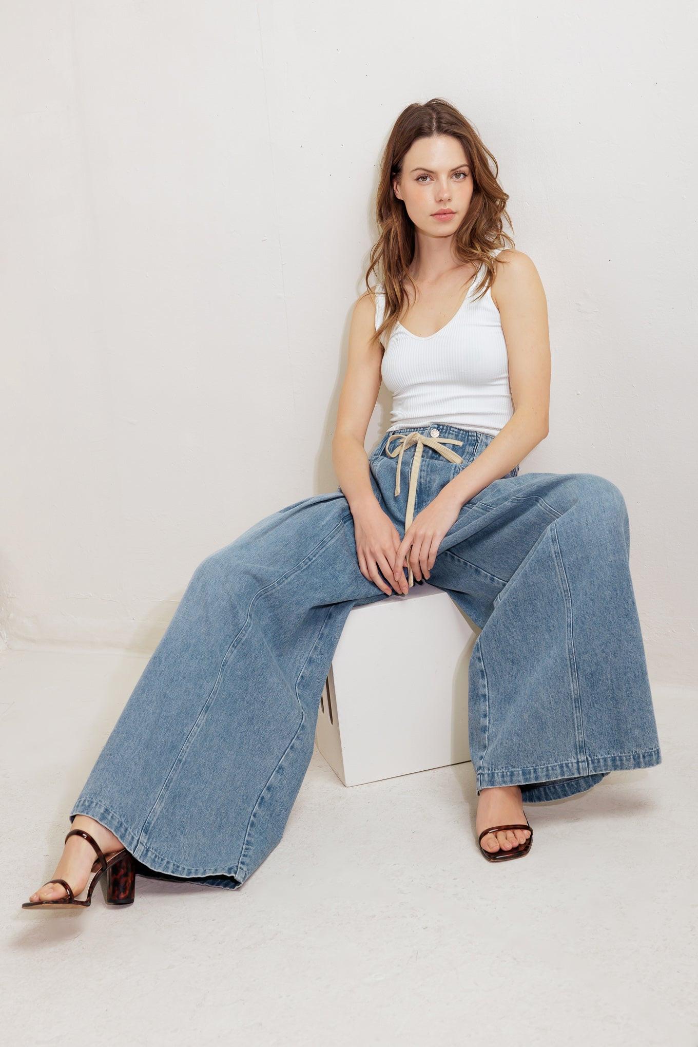CALM & COLLECTED BLUE DENIM PANTS by Flying Tomato at Shirley Shoppe