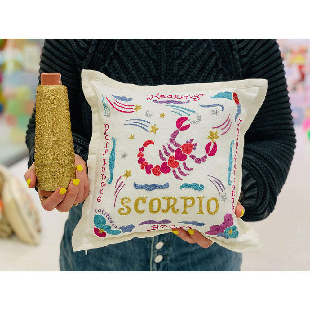 Cancer Astrology Hand-Embroidered Pillow by Cat Studio