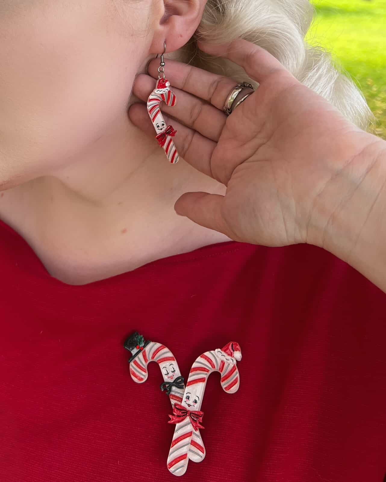 Candy Cane Couple Earrings by 50's Vintage Dame x Lipstick & Chrome by Quirks! at Shirley Shoppe
