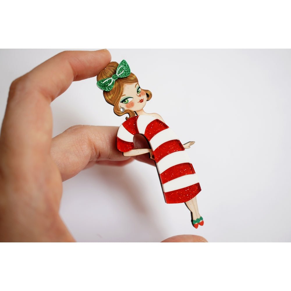 Candy Cane Girl Brooch by Laliblue – Retro Kitschy Statement Brooch for Collectors by Quirks! at Shirley Shoppe