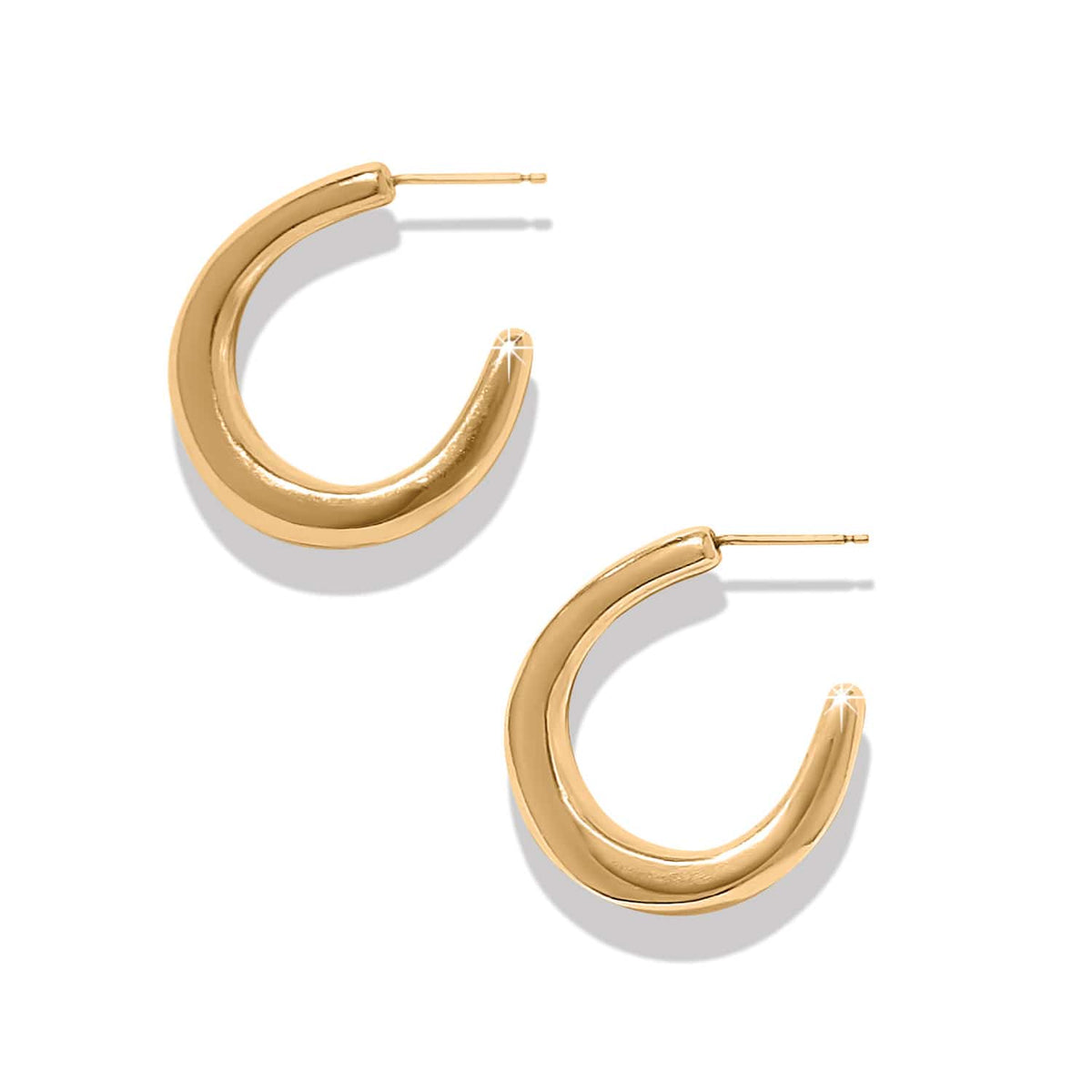 Brighton hoop earrings with gold-plated finish and smooth polished open-hoop design on a white background