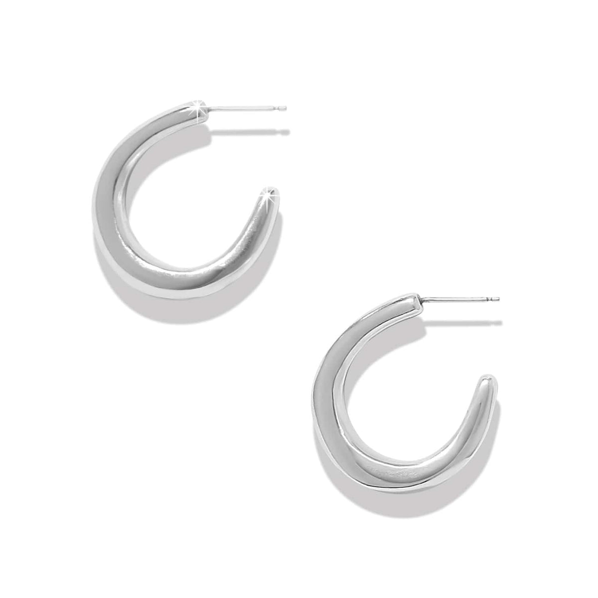 Brighton hoop earrings with smooth silver-plated open-hoop design and post backs on a white background
