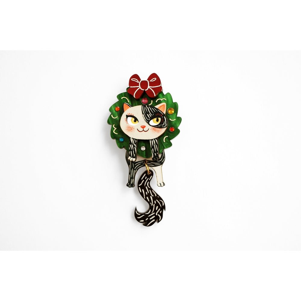 Cat in A Christmas Wreath Button Cover by Laliblue by Quirks! at Shirley Shoppe