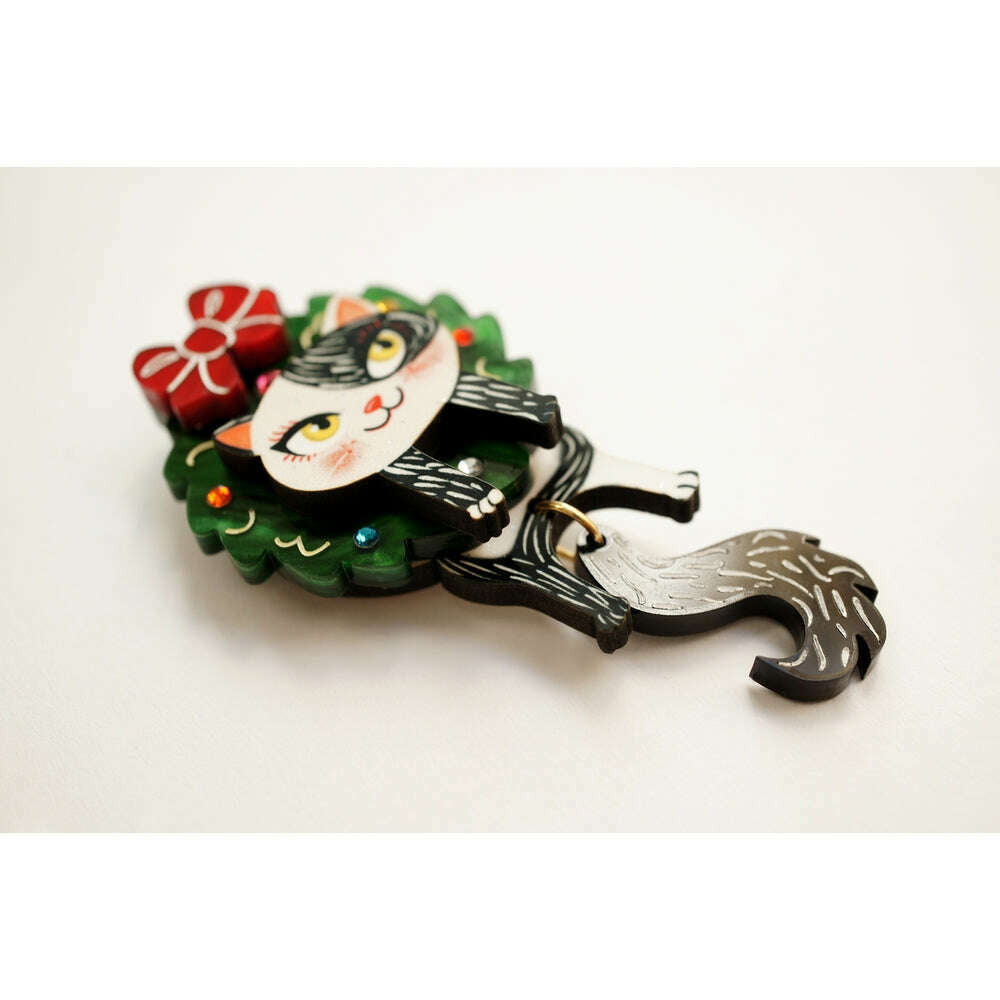 Cat in A Christmas Wreath Button Cover by Laliblue