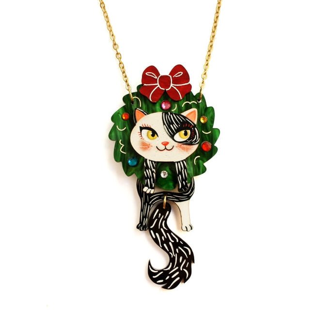Cat in A Christmas Wreath Necklace by Laliblue by Quirks! at Shirley Shoppe