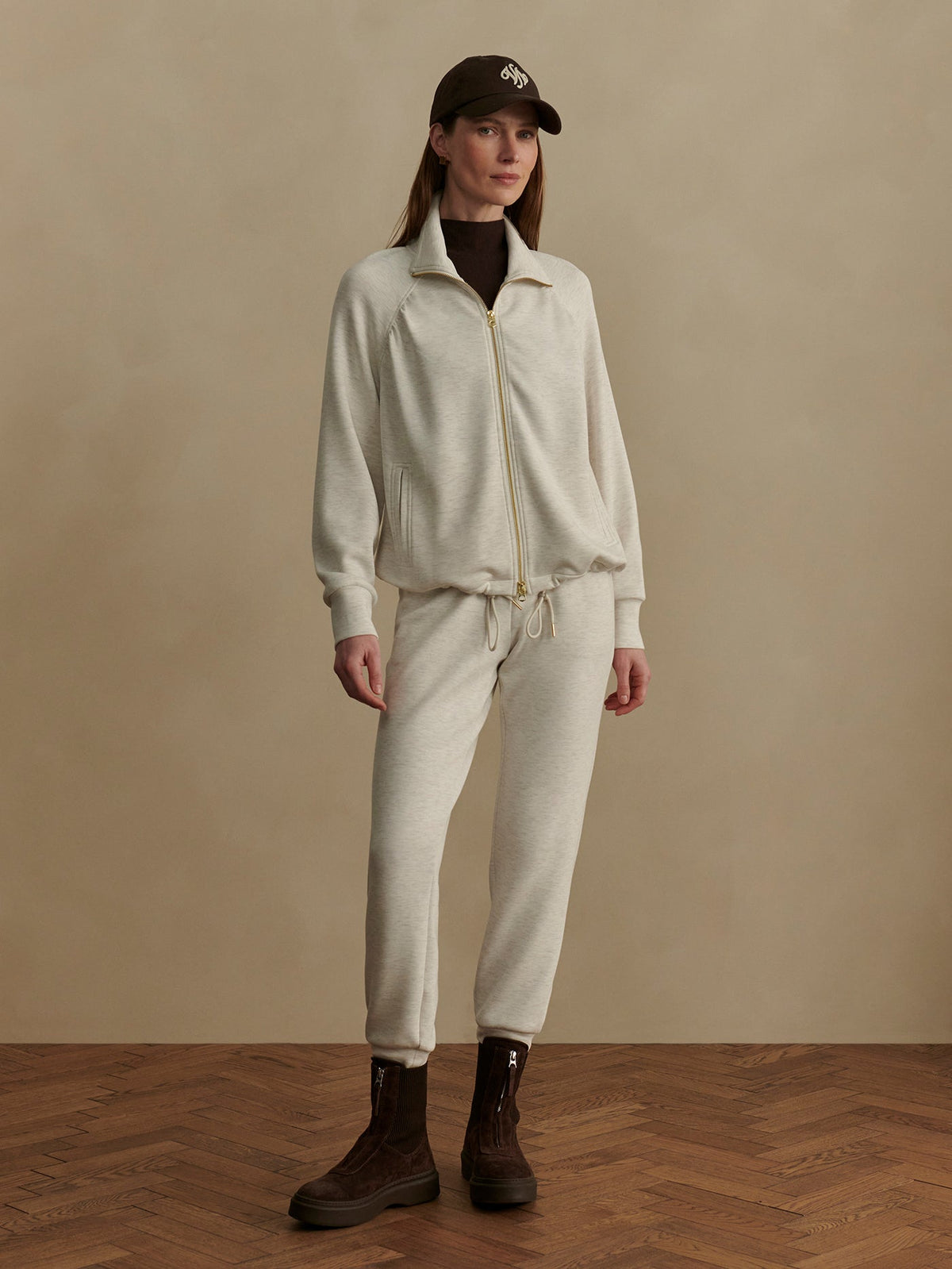Varley Bruna Zip-Through Sweat in Ivory Marl