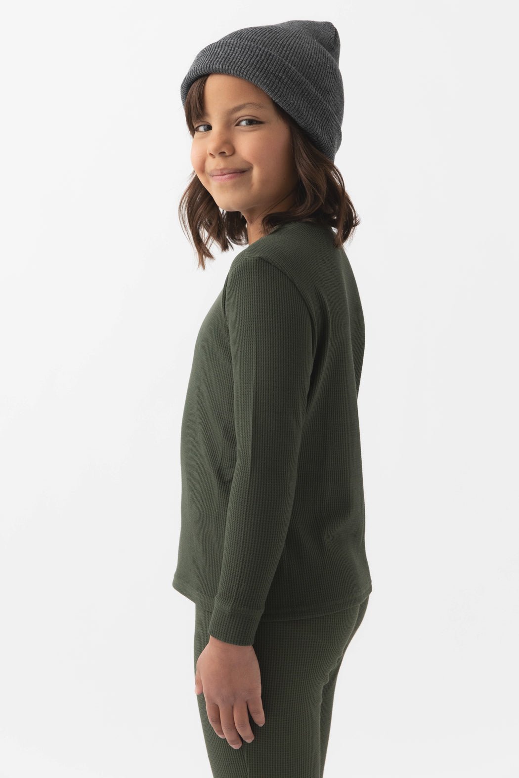 Children's Bamboo Waffle Knit Base Layer Long Sleeve - Last Chance by Cozy Earth at Shirley Shoppe