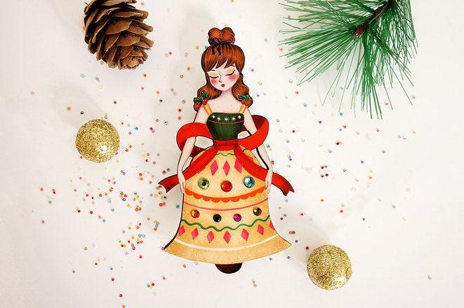 Christmas Bell Girl Brooch by Laliblue by Quirks! at Shirley Shoppe