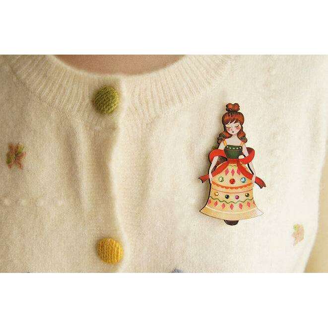 Christmas Bell Girl Brooch by Laliblue