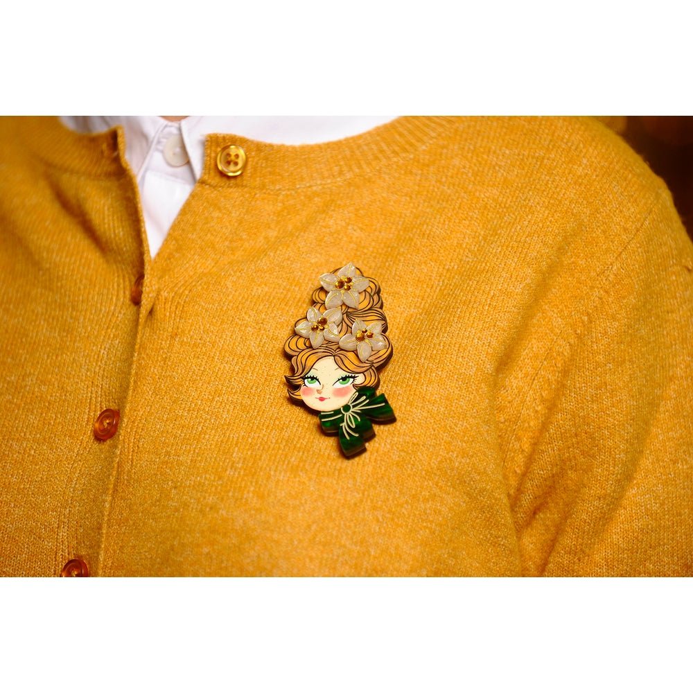 Christmas Blonde Hair Brooch with Earring Set by Laliblue – Retro Kitschy Statement Brooch for Collectors by Quirks! at Shirley Shoppe