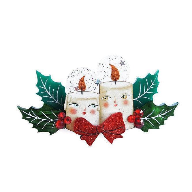 Christmas Candle Couple Brooch by Laliblue by Quirks! at Shirley Shoppe
