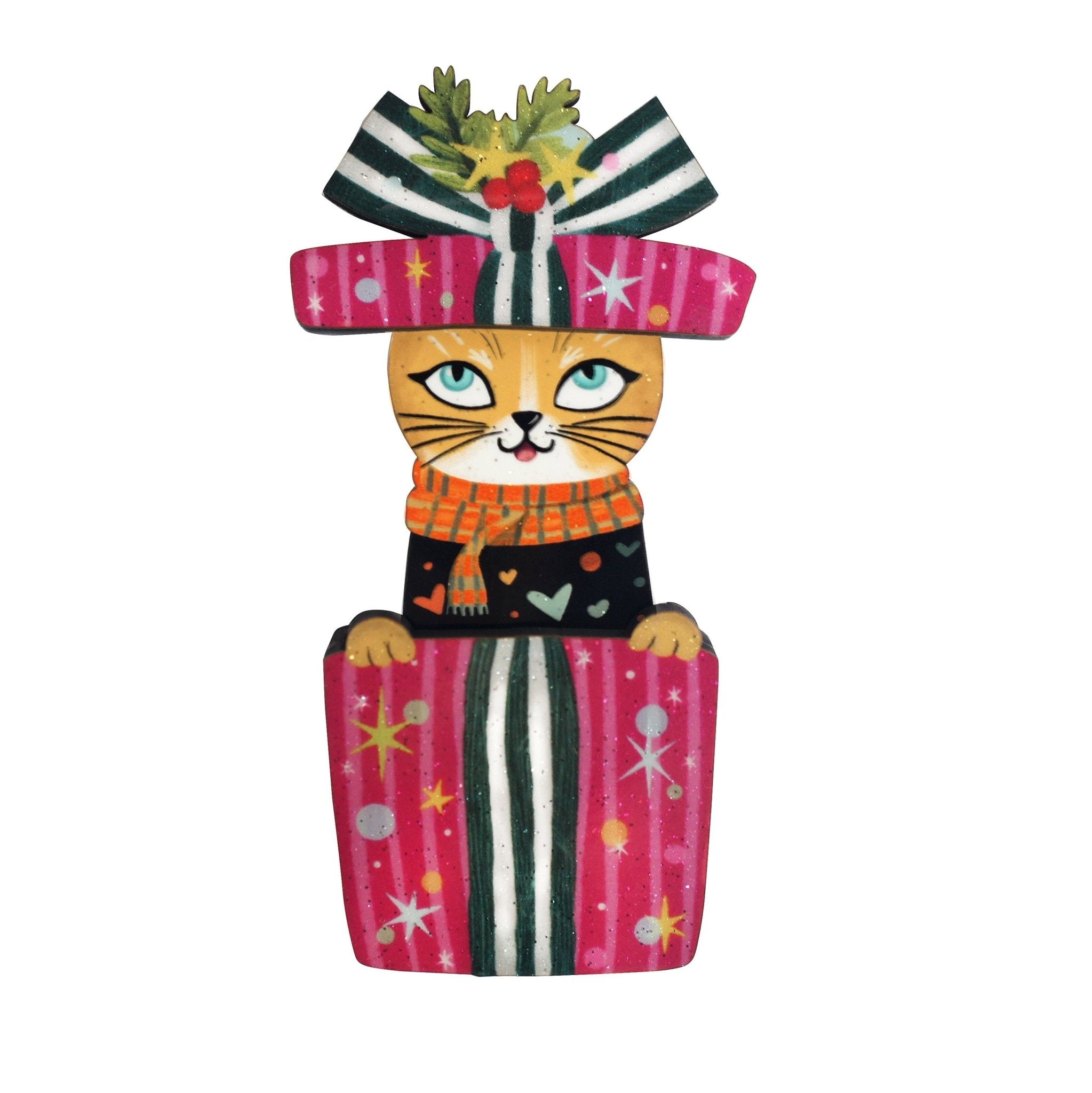 Christmas Cat in Box Brooch by Laliblue by Quirks! at Shirley Shoppe