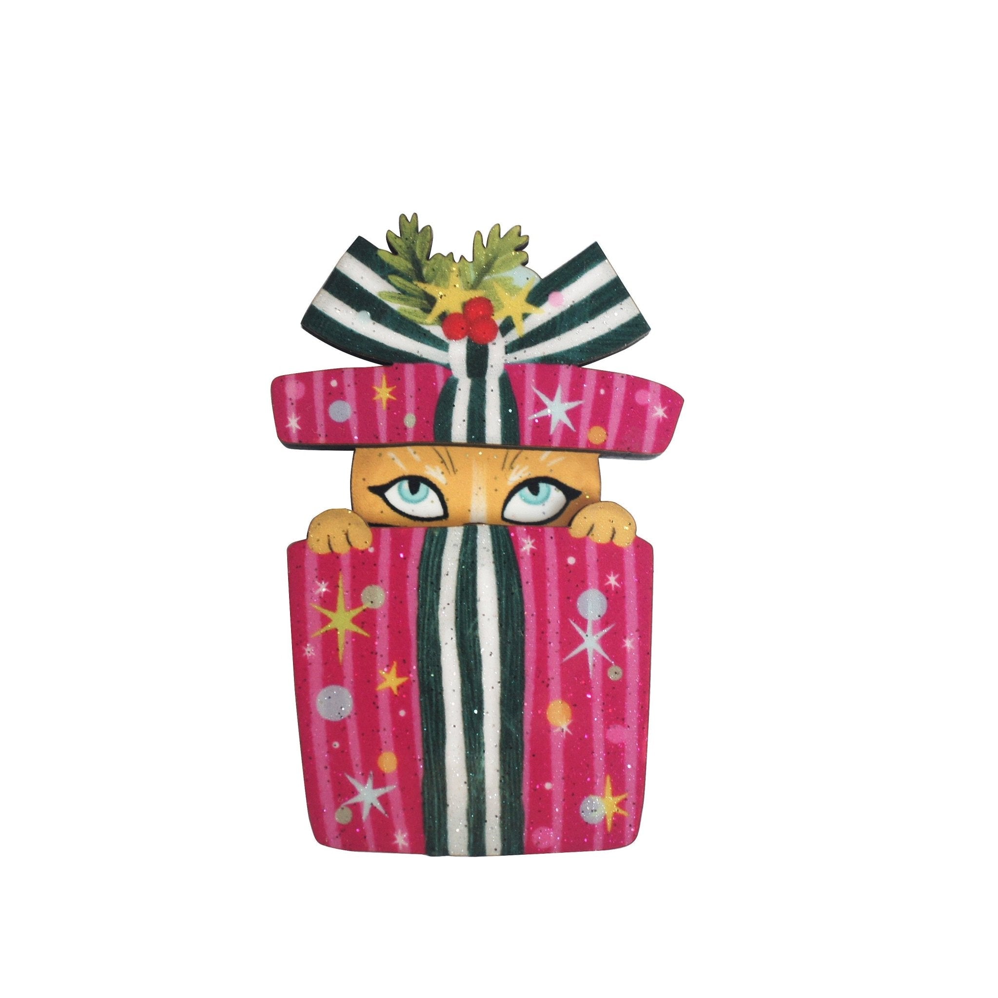 Christmas Cat in Box Brooch by Laliblue by Quirks! at Shirley Shoppe