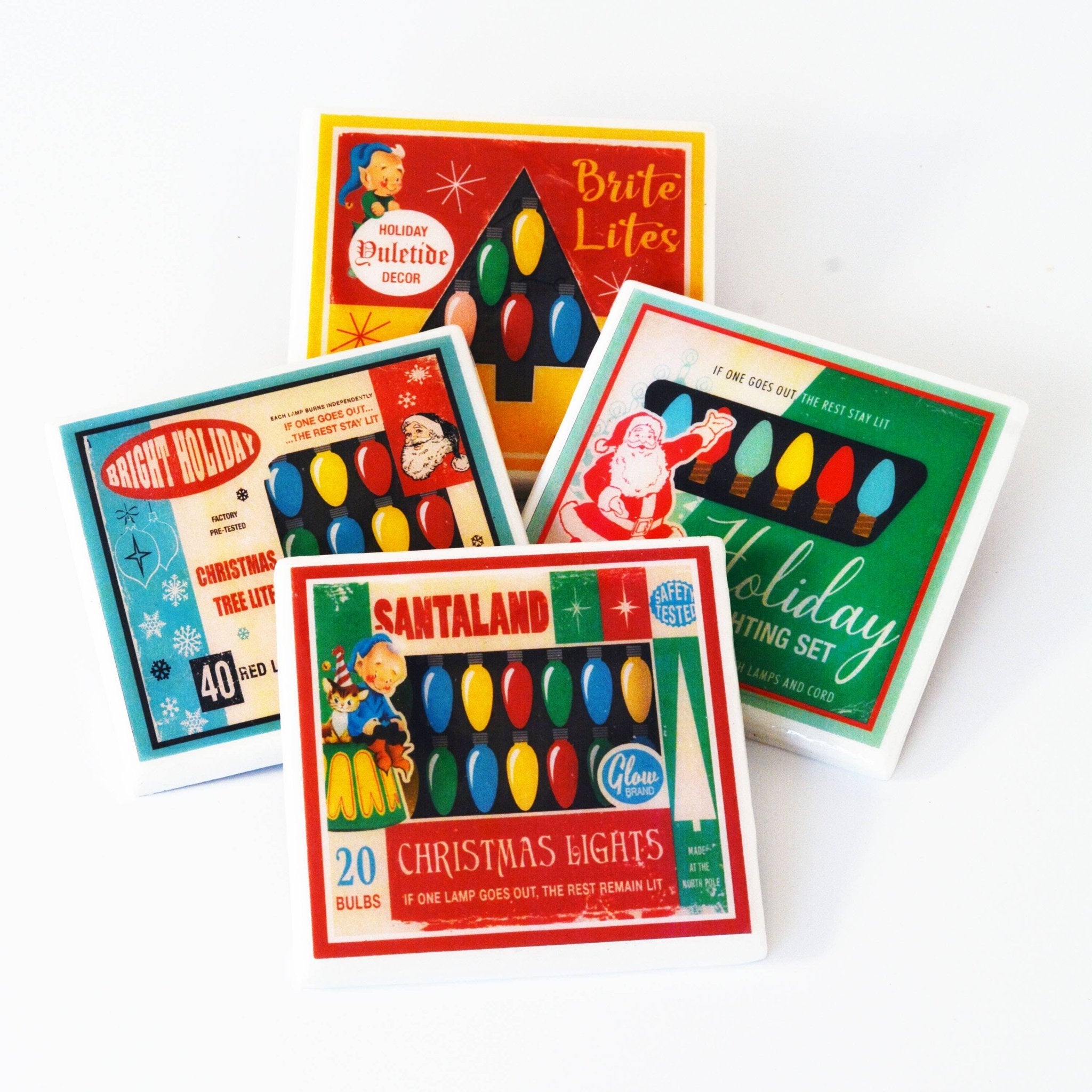 Christmas Lights Vintage Christmas Coaster Set by Quirks! at Shirley Shoppe