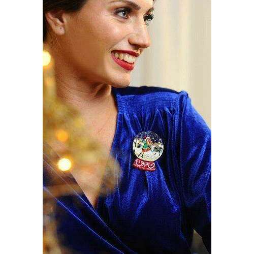 Christmas Shopping Snow Globe Brooch by Laliblue