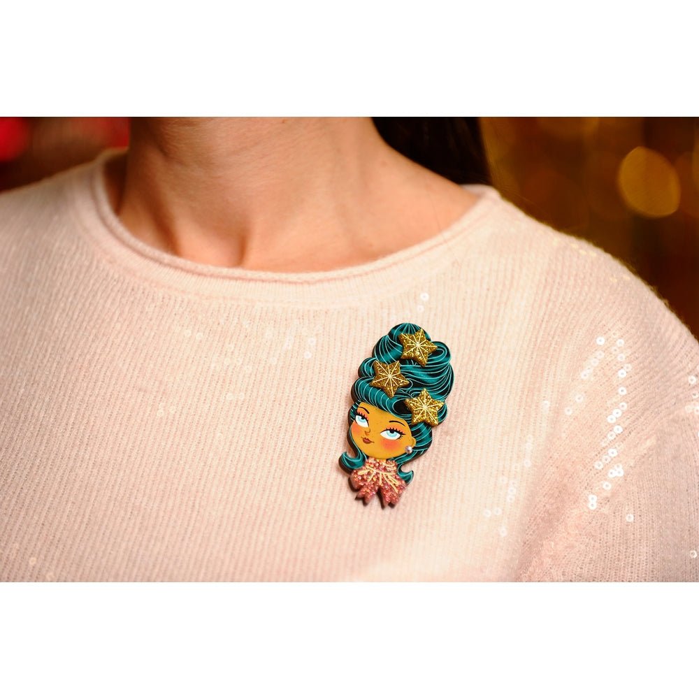 Christmas - Themed Brunette Hair Brooch with Earring Set by Laliblue – Retro Kitschy Statement Brooch for Collectors by Quirks! at Shirley Shoppe